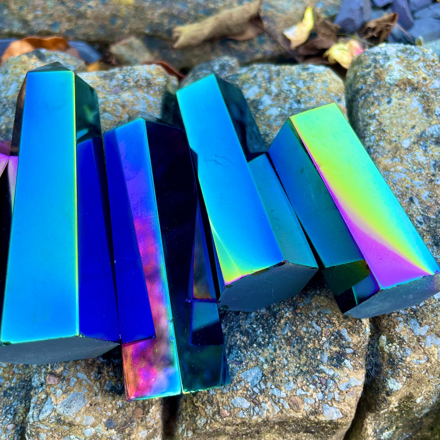 Black Obsidian Rainbow Aura Towers