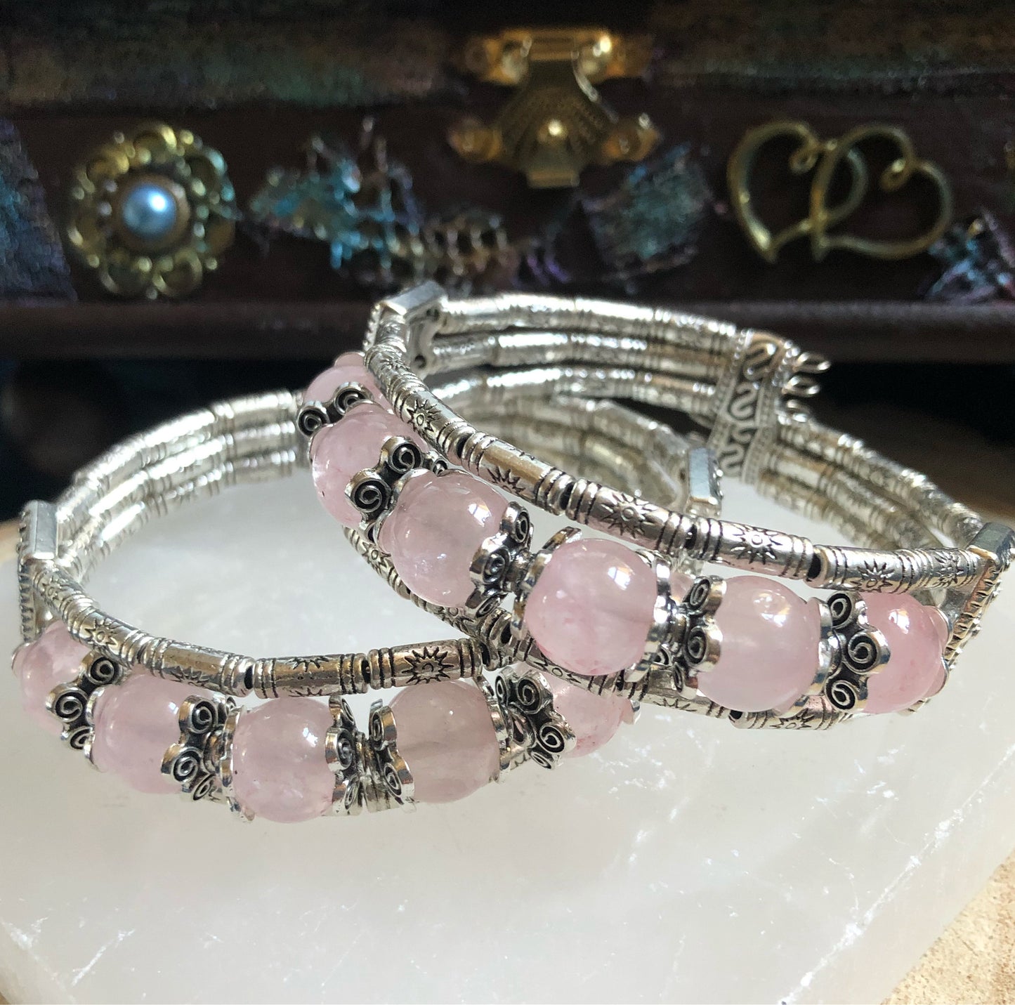 Rose Quartz Cuff Bangle Bracelet